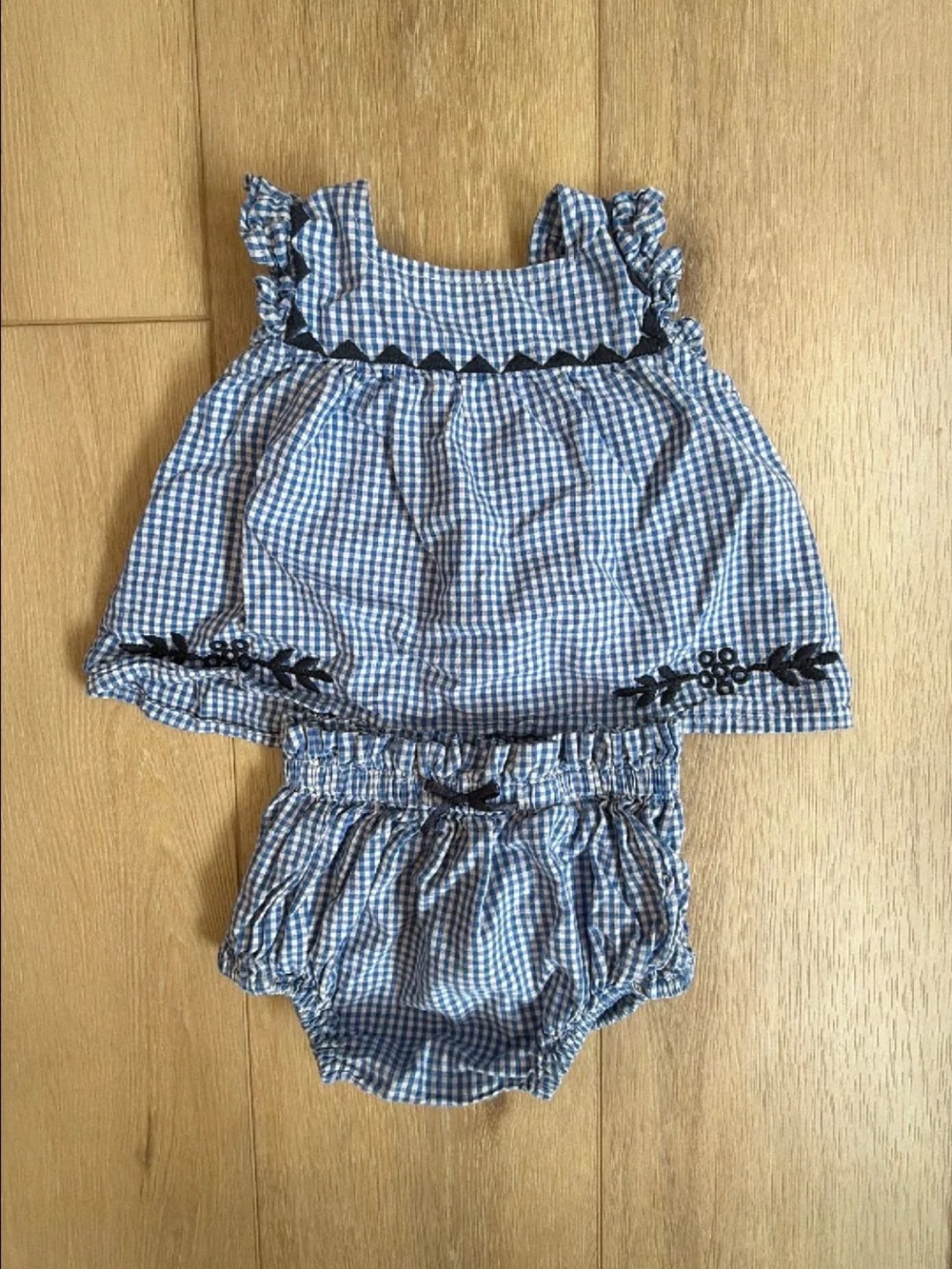 Pink Chicken Blue Gingham Diaper Cover Set with Navy Embroidery